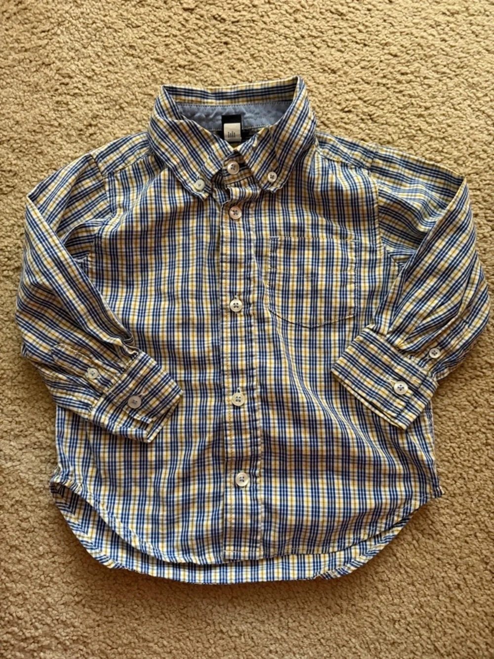 Gap 100% cotton button-down long sleeve kids, toddler shirt 3 years plaid preppy